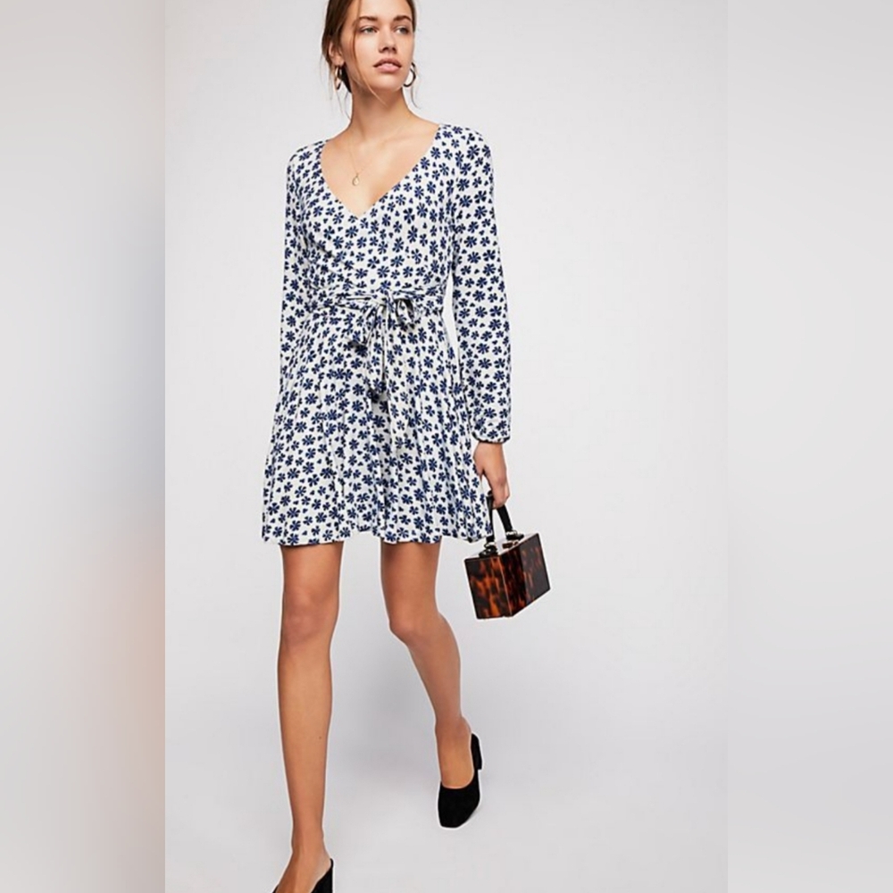 Free People Pradera Ivory & Blue Wrap Mini Dress. Size: XS.